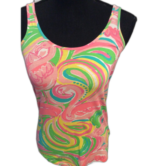 Lilly Pulitzer Floral Womens Tank Top cotton blend Size Medium Flamingo VNC - Picture 3 of 5
